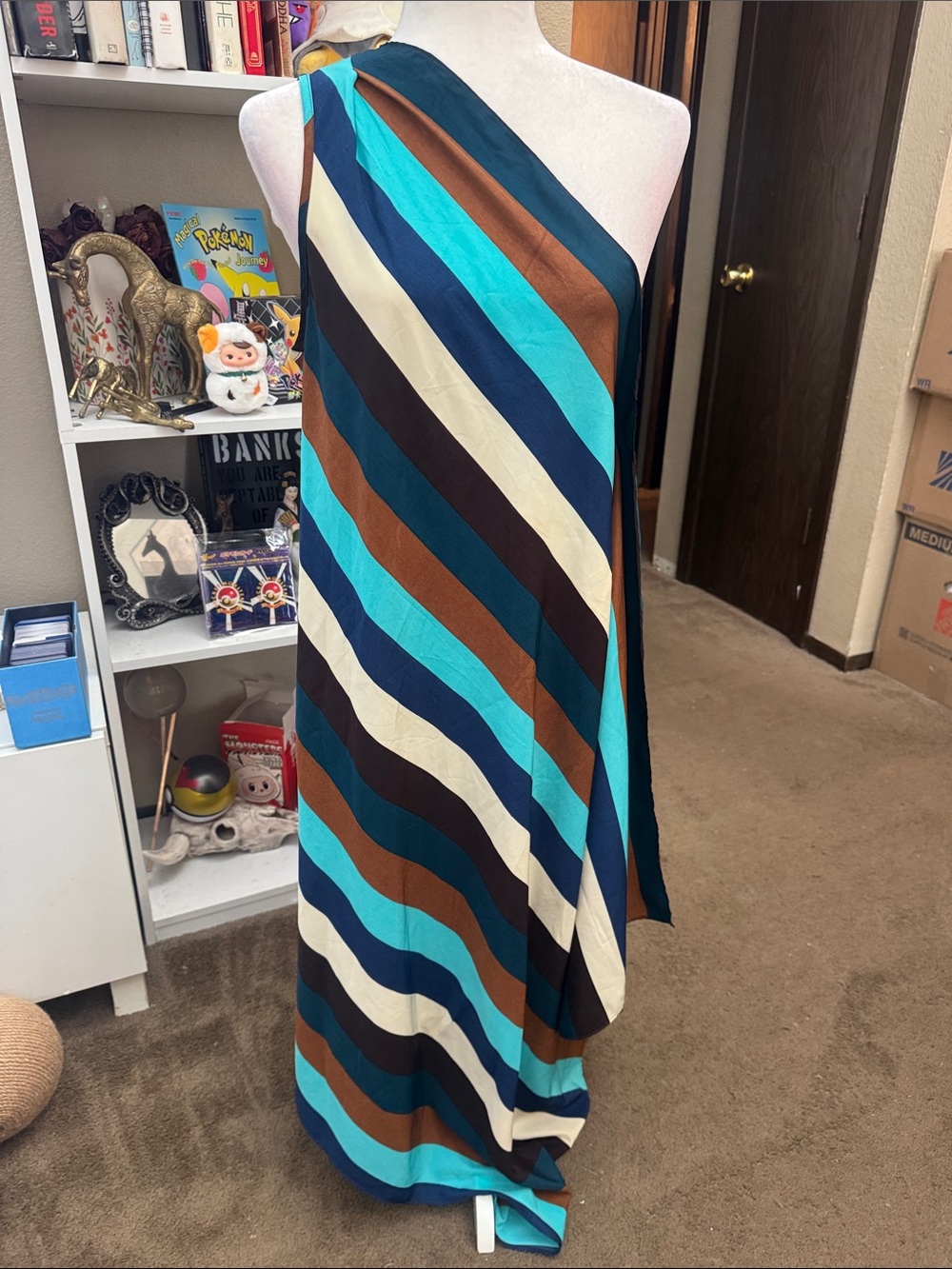 Jon & Anna New York One Shoulder Maxi Dress Size L Retro Striped Boho Y2K